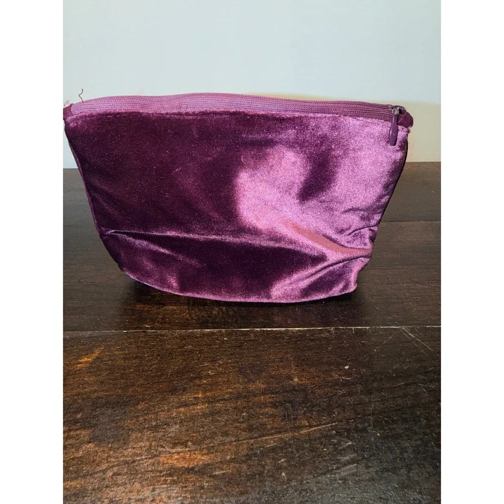 Zara Fragrances Purple Velvet Cosmetic Bag Love Gold Charm Makeup Pouch Zip Mini